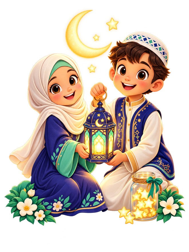 طفلان يحملان فانوس رمضان — رمضاني جنّتي